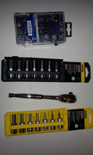 Additional ratchet wrench, with metric and Imperial hex head (Allen) driver sets, as well as a smaller ratcheting socket set